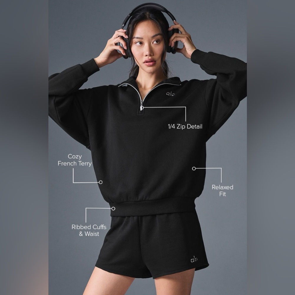 Alo Yoga Accolade 1/4 Zip Pullover Black XS - Picture 3 of 5